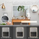 Specchio Bagno con Luce LED, Funzione Anti-Appannamento e Tasti Touch, 70x50cm, Argento - immagine 7