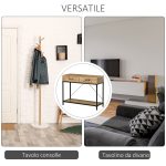 Tavolo Consolle Stile Vintage in Metallo e Legno con 2 Cassetti e Mensola, 100x35x76.5cm, Marrone - immagine 7
