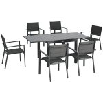 Set da Giardino con Tavolo Allungabile in Alluminio e 6 Sedie con Seduta Traspirante, Grigio
