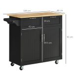 Carrello da Cucina Multiuso in Legno con 2 Cassetti, Armadietto e 4 Ruote, 104x46x91cm, Nero - immagine 3