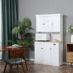 Mobile Dispensa Cucina in Legno con Armadietti e Cassetto Stile Country, 101x39x180cm, Bianco - immagine 2