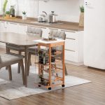 Carrello da Cucina con 1 Cassetto, 4 Cestelli Metallici e 2 Ripiani Portaspezie in Legno 47 x 37 x 83 cm Marrone - immagine 2
