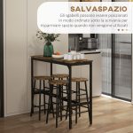 Set Tavolo e Sedie 5 Pezzi con 4 Sgabelli con Poggiapiedi e Tavolo Rettangolare, Nero e Marrone - immagine 5
