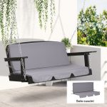 Cuscini da Esterno per Dondolo da Giardino 3 Posti con Lacci, 2 Pezzi da 130x45x5 cm, Grigio - immagine 2