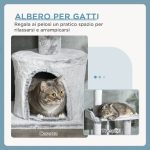 Albero Tiragraffi per Gatti a Soffitto con Piattaforme e Casetta, 60x40x225-255cm, Grigio - immagine 4