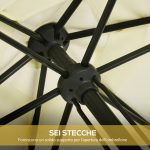 Ombrellone da Giardino 2.7x2.5 m, in Poliestere e Metallo con Tettuccio Inclinabile, Beige Nero - immagine 7