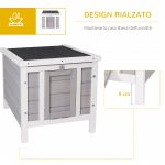 Gabbia per Conigli in Legno da Esterno con Tetto in Asfalto e Rampa Antiscivolo, 42x51x43cm, Grigia - immagine 5