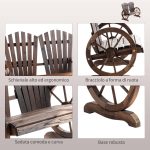 Panchina da Giardino in Legno Stile Country con Braccioli a Ruota, 108x66x95cm, Colore Legno - immagine 4