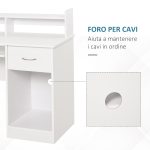 Scrivania per Computer Compatta, Scrivania PC Fisso in Legno Bianco con Ripiano Tastiera Estraibile e Mensole 104x48x95.5cm - immagine 7