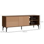 Mobile Porta TV fino 65" con 2 Armadietti e 2 Vani Aperti in Legno, 150x40x56cm, Marrone - immagine 3