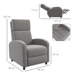 Poltrona Reclinabile 160° in Tessuto Effetto Lino con Braccioli Quadrati, 64x86x102 cm, Grigia - immagine 3