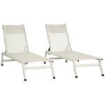Chaise Longue Lettino Prendisole Reclinabile 2pz in Alluminio e Poliestere, 55x195x30 cm, Beige