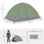 Tenda da Campeggio a Igloo con Porta a Cerniera, Zanzariera e Finestre a Rete, 206x152x110 cm, Verde - immagine 3