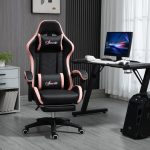 Sedia da Gaming ad Altezza Regolabile con Poggiatesta, 65x65x121-129 cm, Rosa e Nero - immagine 2