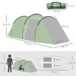 Tenda da Campeggio 2-4 Posti con Telo Impermeabile e Porte con Cerniera, 426x206x15 cm, Verde Scuro - immagine 3