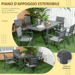 Set da Giardino con Tavolo Allungabile in Alluminio e 6 Sedie con Seduta Traspirante, Grigio - immagine 4