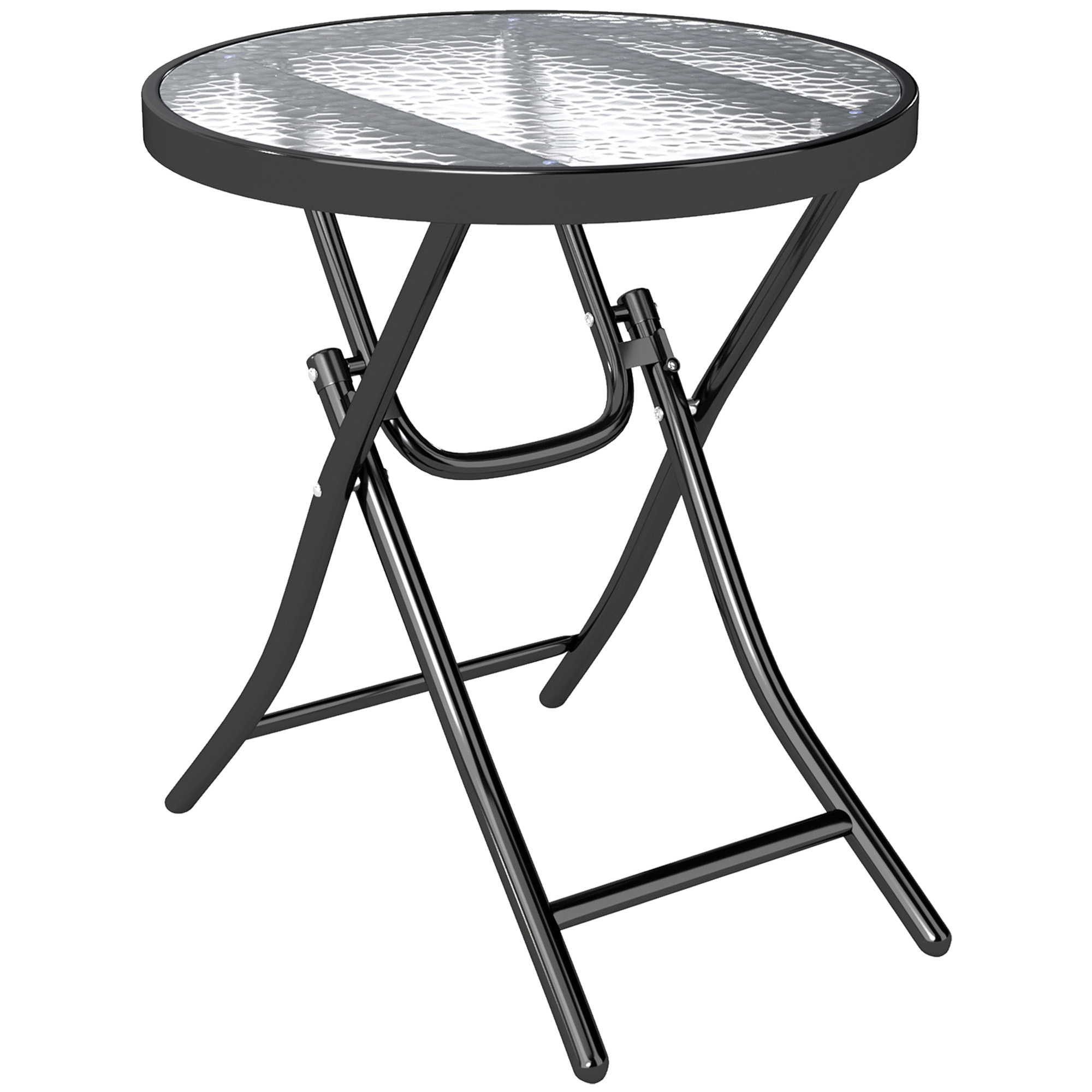 9NL62d19d019fb2d9.jpg Tavolo da Giardino Pieghevole in Metallo e Ripiano in Vetro Φ45x50cm - immagine 1