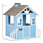 Casa per Bimbi 3-7 Anni con Staccionata, Portavasi, Porta e Finestre, in Legno di Abete, 151x112.5x142 cm, Blu - immagine 3