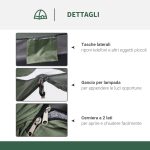 Tenda da Campeggio a Igloo con Porta a Cerniera, Zanzariera e Finestre a Rete, 206x152x110 cm, Verde - immagine 5