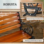Panchina da Giardino 2 Posti in Alluminio e Legno a Doghe con Braccioli, 120x64x79cm, Teak - immagine 5