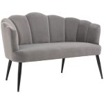 Divano 2 Posti in Velluto con Gambe in Metallo e Schienale a Conchiglia, 132x66x80cm, Grigio