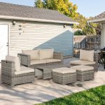 Salotto da Giardino in Rattan PE da 8 Pezzi con Poltrone, Tavolini e Sgabelli, Beige - immagine 2