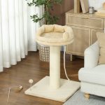 Albero Tiragraffi per Gatti con Lettino e Pallina in Peluche e Palo in Sisal 55x55x83cm Beige - immagine 8