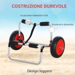 Carrellino da Spiaggia Pieghevole per Kayak e Canoa con Paraurti, in Alluminio e NBR, 70x40x42 cm - immagine 7