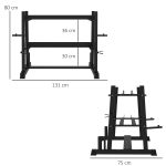 Rastrelliera per Manubri in Acciaio con 4 Aste Regolabili per Pesi e Kettlebell, 131x75x80 cm, Nero - immagine 3
