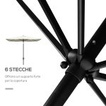 Ombrellone Rettangolare 2x3 m da Giardino con Apertura a Manovella e Inclinazione Regolabile, Beige - immagine 6