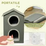 Casetta per Gatti a Due Livelli con Cuscini Lavabili 3 entrate, 42x46x59.5 cm, Grigio - immagine 7