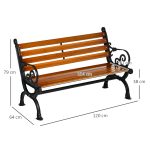 Panchina da Giardino 2 Posti in Alluminio e Legno a Doghe con Braccioli, 120x64x79cm, Teak - immagine 3