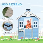 Casa per Bimbi 3-7 Anni con Staccionata, Portavasi, Porta e Finestre, in Legno di Abete, 151x112.5x142 cm, Blu - immagine 5
