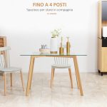 Tavolo da Pranzo Rettangolare per 4 Persone max, in Acciaio con Piano in Vetro Temperato, 120x60x76 cm - immagine 4