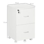 Armadietto da Ufficio con 2 Cassetti e 5 Ruote, Schedario in MDF e Truciolato, 43x45x72 cm, Bianco - immagine 3