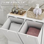 Mobile Portabiancheria con 2 Scomparti a Ribalta in Legno, 66x33x68cm, Bianco - immagine 4