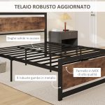 Struttura Letto Matrimoniale in Legno e Acciaio con Doghe in Stile Industriale, 160x200cm - immagine 4
