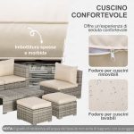 Salotto da Giardino in Rattan PE da 8 Pezzi con Poltrone, Tavolini e Sgabelli, Beige - immagine 8