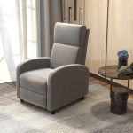 Poltrona Reclinabile 160° in Tessuto Effetto Lino con Braccioli Quadrati, 64x86x102 cm, Grigia - immagine 2