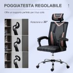 Sedia da Ufficio Ergonomica e Regolabili con Lombare e Cervicale, Altezza e Inclinazione Regolabili, 58x62.5x112-120cm, Rosa - immagine 6
