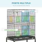 Gabbia per Uccelli in Acciaio con Posatoi, Giochi, Contenitori per Cibo e Vassoio, 79x49x133 cm, Nero - immagine 4