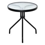Tavolino da Giardino Rotondo con Ripiano in Vetro e Struttura in Metallo, Φ50x55cm, Nero