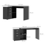Scrivania Angolare per PC con 2 Cassetti e Ripiani Aperti, Scrivania ad Angolo Forma a L in Legno e Metallo, 117x83.5x76 cm, Nero - immagine 3