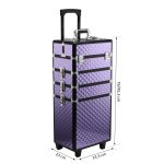 Valigia Porta Trucchi Professionale, Trolley Makeup da Viaggio in Alluminio, 2 Ruote, Viola 33.5x23x76/95.5cm - immagine 3