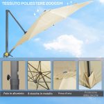 Ombrellone da Giardino Decentrato 3x2.5 m con Angolazione Regolabile e Girevole a 360°, Crema - immagine 7
