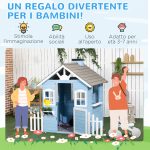 Casa per Bimbi 3-7 Anni con Staccionata, Portavasi, Porta e Finestre, in Legno di Abete, 151x112.5x142 cm, Blu - immagine 6