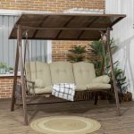 Dondolo da Giardino 3 Posti in Acciaio con Tettuccio Inclinabile e Cuscini, 208x120x174 cm - immagine 2