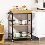 Carrello da Cucina a 3 Ripiani con Vassoio Rimovibile e Ruote Girevoli, 72x40x94cm, Legno e Nero - immagine 2