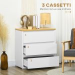 Cassettiera a 3 Cassetti in Truciolato Bianco per Camera da Letto, Studio e Soggiorno, 70Lx37x75cm - immagine 5