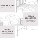 Panchina da Esterno a 2 Posti , Panchina Biposto da Giardino Stile Romantico Ferro 111 x 50 x 98cm Bianco - immagine 5